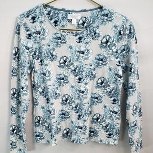 CHARTER CLUB LONG SLEEVE FLORAL PRINT SHIRT SMALL